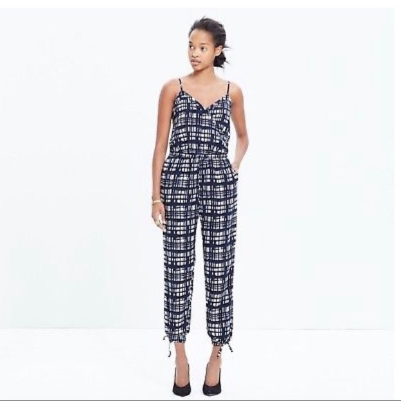 Madewell Other - Madewell Navy Jumpsuit in Brushstroke Plaid
